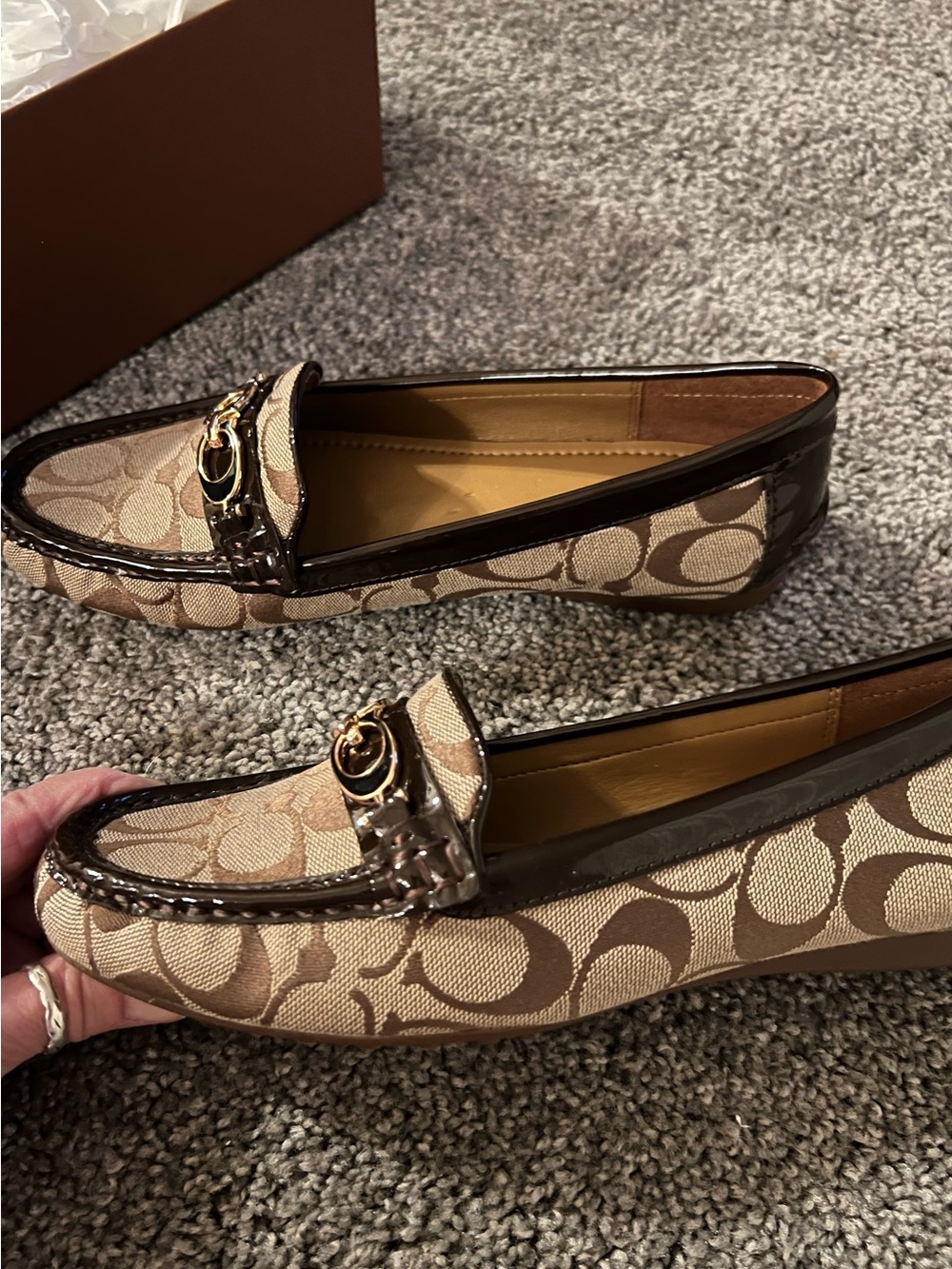 Coach Brown Signature Canvas Loafers with Brown Patent Trim - Picture 3 of 8